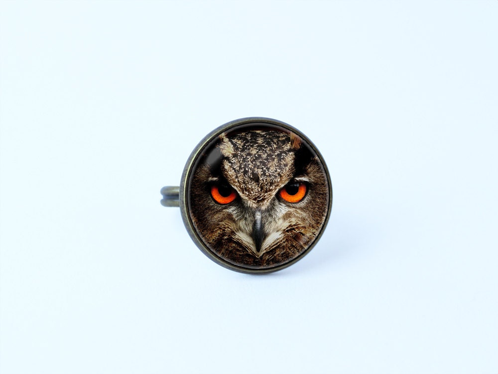 Owl ring Owl jewelry Owl head ring Gift for wife Adjustable ring Women ring Owl gift Eagle-owl ring