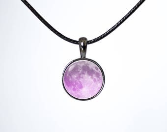 Girocollo luna piena Girocollo luna Girocollo luna viola Gioielli luna Cavo nero Gioielli luna Choker pelle Girocollo nero regalo Luna collana Boho