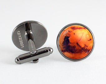 Engraved men gift Planet Mars Cuff links Customized jewelry Father gift Mars jewelry Solar system Space cufflinks Custom phrase Space gift