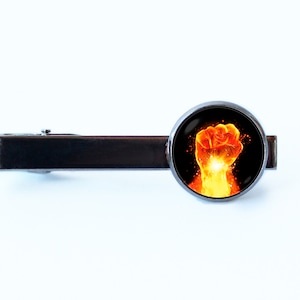Fist tie clip Burning fist tie clip Fist jewelry Men jewelry Hand tie clip Husband gift Fist tie bar Hand jewelry Men tie clip Fire tie clip