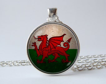 Welsh Dragon necklace Patriotic jewellery Flag pendant Flag of Wales jewelry National symbolic Welsh pendant Welsh jewelry Welsh flag gift