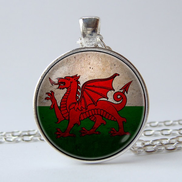 Welsh Dragon necklace Patriotic jewellery Flag pendant Flag of Wales jewelry National symbolic Welsh pendant Welsh jewelry Welsh flag gift