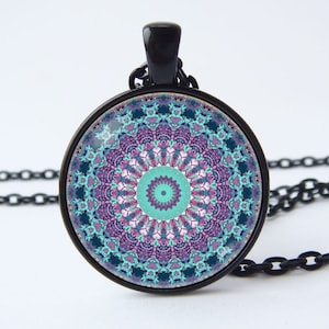 Mandala art necklace Boho gift Mandala pendant Flower Mandala jewelry Bohemian jewelry Mandala jewellery Boho necklace Zen gift Yoga jewelry