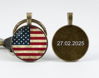 Custom gift US flag key chain Personalized jewelry Custom key fob Flags jewelry Flag of USA Engraved keychain Patriotic key ring Engraving