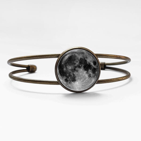 Lunar bracelet Anniversary gift Moon bracelet Grey moon jewelry Engraving Bangle bracelets Solar system Moon phase Gift for girlfriend