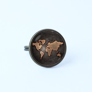 Wereld kaart ring Vintage kaart ring kaart ring wereld kaart sieraden navigatie Atlas kaart sieraden reiziger cadeau op de oude kaart sieraden Globe ring ring