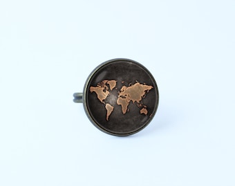 World map ring Vintage map ring Map ring World map jewelry Navigation Atlas ring Map jewelry Traveler gift Old map jewelry Globe ring