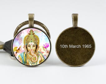 Aangepast cadeau Ganesha Gegraveerde sieraden Hindoe-god Gepersonaliseerde sleutelhanger Ganesh-sleutelhanger Aangepaste tekst Spirituele sleutelhanger Yoga Olifant God