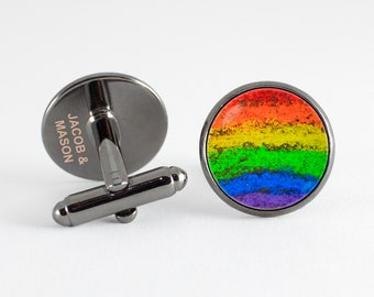 Customized cuff links Gay wedding gift Names engraved cufflinks Men's jewelry Pride Rainbow jewelry Anniversary gift Personalized cuff links