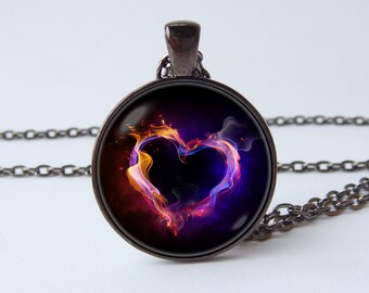 Heart necklace Burning heart pendant Heart pendant Wife gift Heart jewelry Love necklace Love gift Birthday gift Girls necklace Love jewelry