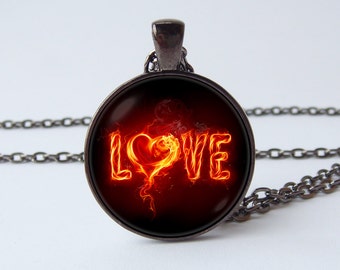 Love necklace Valentine's Day Girlfriend gift Love jewelry Love pendant Heart pendant Love jewellery Gift for wife Fiery love necklace Flamy