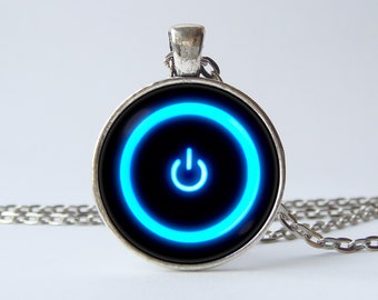 Power button pendant Tech keyring Power symbol jewellery Computer keychain Gift for gamer necklace Geek keychain key chain Turn on keychain
