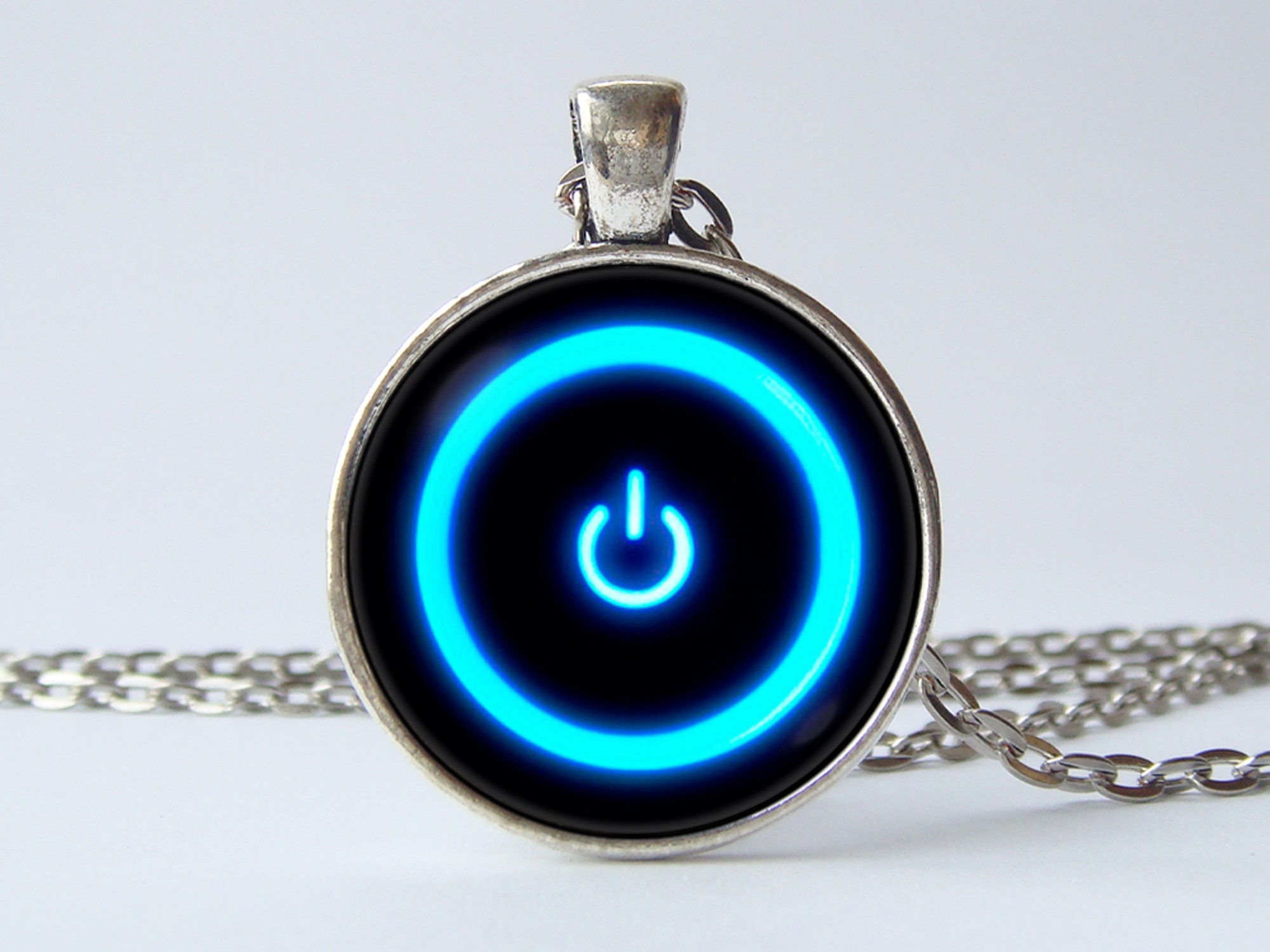 Power Button Pendant Tech Keyring Power Symbol Jewellery Computer ...