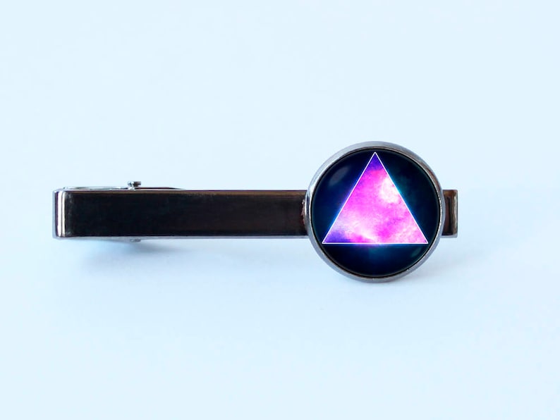 Space triangle Triangle tie clip Gift for Dad Space tie clip Purple space Triangle tie bar Sacred geometry Triangle Nebula Nebula jewelry