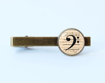 Bass clef tie clip Musical tie clip Music lover gift Bass clef jewelry Music tie clip Gift for musician Music tie bar Gift for him Notes