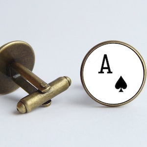 Abotoaduras de cartas Ás Abotoaduras Ás Abotoaduras masculinas Joias de cartas de baralho Presente de cartas Joias de pôquer Abotoaduras de pôquer Ás de espadas Joias masculinas