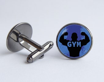 Fitness cufflinks Workout cufflinks Gym cuff links Sports jewelry Bodybuilding Exercise cuff links Gym jewellery Motivation gift Healthy