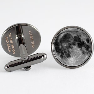 I Love You to the Moon and Back Cufflinks with your date or text Personalized cufflinks Personalized gift Custom order Grey Moon Tie clip