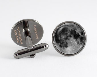 I Love You to the Moon and Back Cufflinks with your date or text Personalized cufflinks Personalized gift Custom order Grey Moon Tie clip