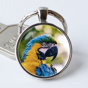Porte-clés perroquet Porte-clés perroquet Bijoux perroquet Pendentif perroquet Ara bleu et or Porte-clés tropical Bijoux oiseau Porte-clés ara Cadeau oiseau