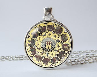 Klok hanger Kalender klok ketting Klok sieraden Antieke klok Verjaardagscadeau Astronomie klok Praag stijl Art hanger Oude klok ketting