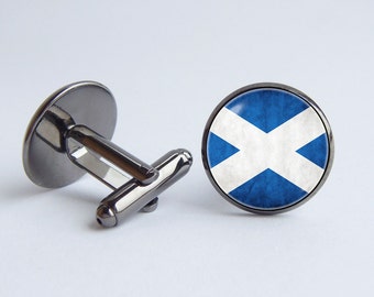 Scottish flag cufflinks Flag cuff links Gift for traveler Flag of Scotland Patriotic cufflinks Scottish jewelry National symbolic Scotland