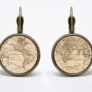 Kugel-Ohrringe Karte Ohrringe Vintage Weltkarte Globus Schmuck Reise Ohrringe Welt Schmuck Welt Karte Schmuck alte Karte Ohrringe Reisenden Geschenk