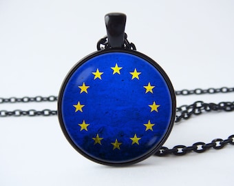 European Union Men necklace EU flag jewelry Europe necklace Blue Stars Flag pendant EU necklace Unisex gift European Flags Gift for him/her