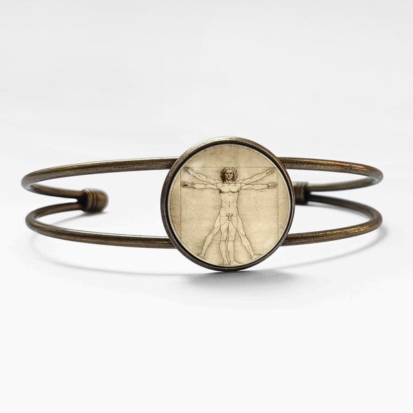 Vitruvian Man Bracelet Leonardo da Vinci bracelet Universal man bangle bracelet Da Vinci jewelry Gift for her Art bracelet Bronze Gold Black