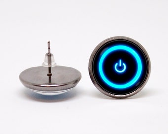 Power Taste Ohrringe Ohrringe Geek Schmuck Freundin Geschenk Tech Schmuck Power Symbol Computer Computerfreak Geschenk für gamer Geek Ohrringe
