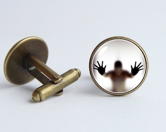 Man behind the glass cufflinks Father gift Hands cufflinks Funny gift Men jewelry Scary cufflinks Human body cufflinks Gift for boyfriend