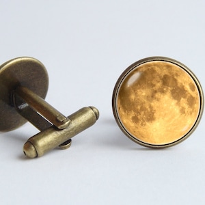 Yellow moon cufflinks Full moon cuff links Moon jewelry Galaxy jewelry Universe Space Galaxy cuff links Astronomy cufflinks Cosmos jewelry