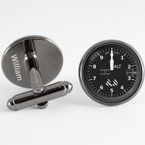 Aviation Cuff links Airplane altimeter Personalized jewelry Gift for pilot Aircraft cufflinks Airman cufflinks Custom text Date engraving