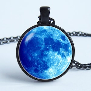 Full moon necklace Space necklace Moon pendant Anniversary gift Blue moon pendant Glass pendant necklace Moon jewelry Astronomy jewellery