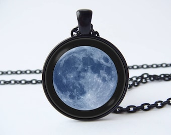 Outer space Necklace Blue moon jewelry Cosmos jewelry Moon pendant Galaxy jewelry Space pendant Moon gift Full moon necklace Space necklace
