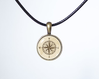 Nautical choker Compass Necklace Travel choker Black cord Compass jewelry Vintage style choker Compass jewellery Leather choker Gift pendant