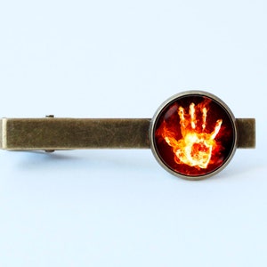 Men accessories Fire hand tie clip Hand palm tie clip Palm Husband gift Men gift Hand jewelry Palm tie bar Birthday gift Burning hand palm