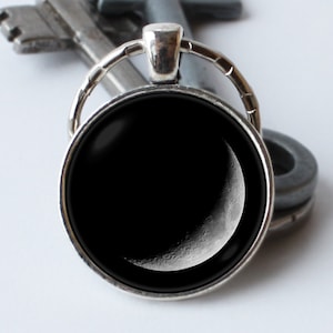 New Moon key chain Lunar keyring New Moon keychain New Moon gift New Moon pendant Lunar jewelry New Moon jewellery Grey new moon jewelry
