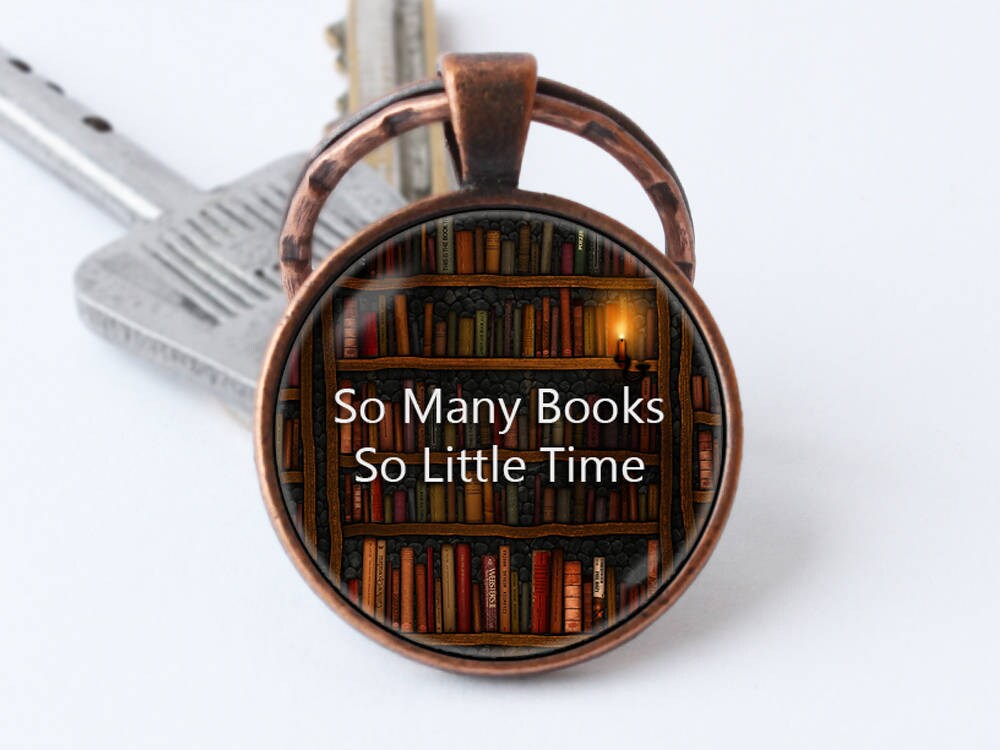 Book art Library keychain Gift for friend Bookish keyring Book jewellery Bookworm jewelry Books pendant So many books So little time Nerd