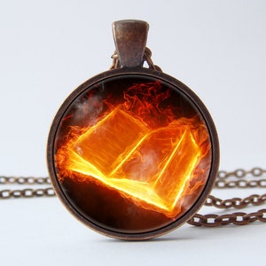 Book lover necklace Books jewelry Book pendant Flaming book Bookworms necklace Gift for readers Book necklace Bibliophile pendant Book art