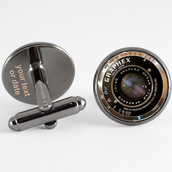 Custom camera lens cufflinks Unique gift Personalized jewelry Gift for photographer Camera cuff links Custom engraving Vintage lens Engraved
