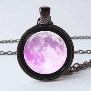 Pink Purple moon Pendant necklace Gift under Moon jewellery Outer space necklace Full moon Moon jewelry Space necklace Lunar necklace Luna
