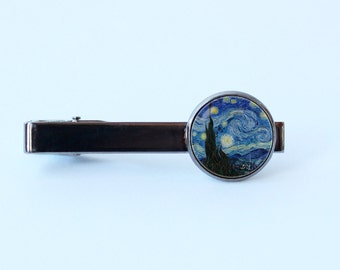 Van Gogh tie clip Van Gogh tie bar Starry Night tie clip Van Gogh jewelry Gift for weddings Men gift Art jewelry Van Gogh gift Classic art