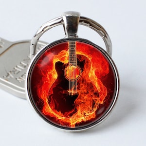 Guitar keychain Fire guitar keyring Gift for guitar players Music gift Guitar pendant Musician keyring Music keychain Musical instrument