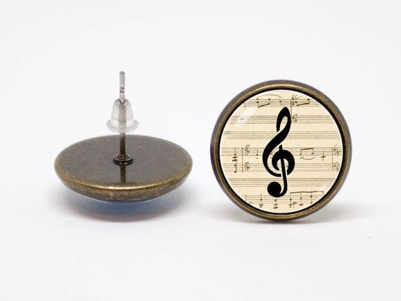 Boucles D'oreilles Clef De Sol Et Notes De Musique En Bronze - Fait Main, Jamais Portées