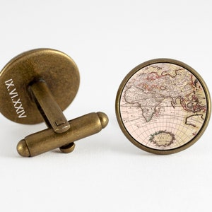 Tekstgravure Manchetknopen Vintage kaart Reiscadeau Gepersonaliseerde sieraden Aangepaste manchetknopen Wereldkaartsieraden Manchetknopen kaart Traveling Journey