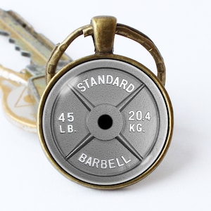 Dumbbell keychain Barbell keyring Weightlifting Barbell pendant Barbell key chain Bodybuilding Fitness keychain GLASS LENS on the front