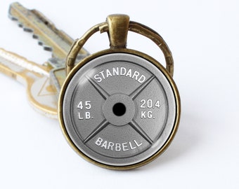 Dumbbell keychain Barbell keyring Weightlifting Barbell pendant Barbell key chain Bodybuilding Fitness keychain GLASS LENS on the front
