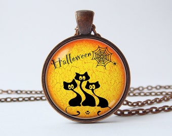 Halloween cats necklace Halloween pendant Halloween jewelry Black cats necklace Cats pendant Magic Cat jewelry Trick or Treat Witch jewelry