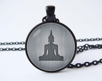 Buddha necklace Yoga necklace Buddha statue Buddha jewellery Buddha pendant Buddha jewelry Meditation pendant Yoga gift Buddhism Art pendant